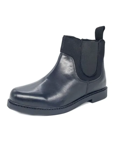Frank James Childrens Unisex Epsom Leather Black Zip Up Neoprene Junior Chelsea Boots