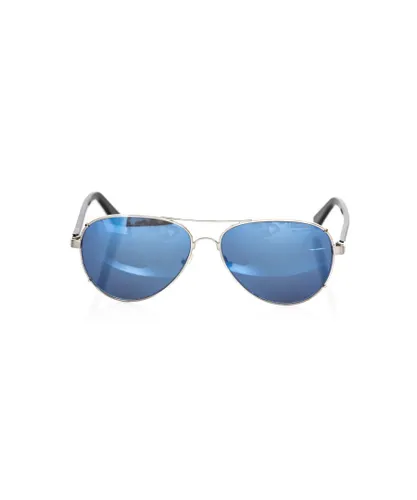 Frankie Morello Womens Aviator Sunglasses with Metallic Fibre and Blue Mirror Lens - Silver - One