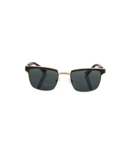 Frankie Morello Womens Clubmaster Leather Sunglasses - Brown Metallic - One