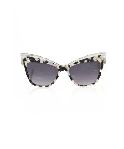 Frankie Morello Womens Glossy Black Cat Eye Sunglasses with Mother of Pearl Details - Multicolour - One