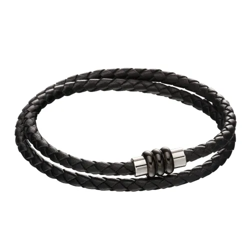 Fred Bennett Black Leather Magnetic Section Tube Clasp Bracelet