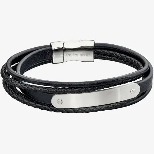 Fred Bennett Black Leather Multi Strand ID Bracelet B5282