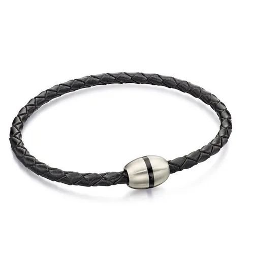 Fred Bennett Black Leather Woven Skinny Bracelet with Magnetic Clasp