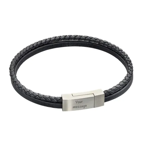 Fred Bennett Black Recycled Leather Double Row Bracelet