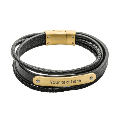 Fred Bennett Black Recycled Leather & Gold Bar Multi Row Bracelet