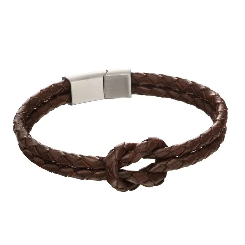 Fred Bennett Brown Leather Double Row Knot Bracelet
