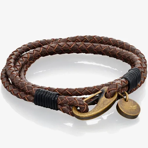 Fred Bennett Brown Plaited Leather Wrap Around Bracelet B5273