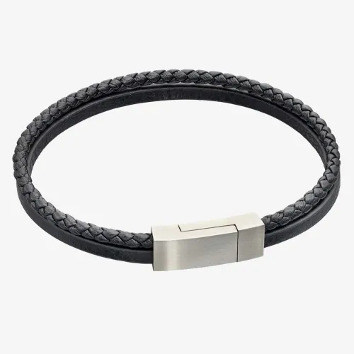 Fred Bennett Reborn Recycled Black Leather Double Row Bracelet B5321