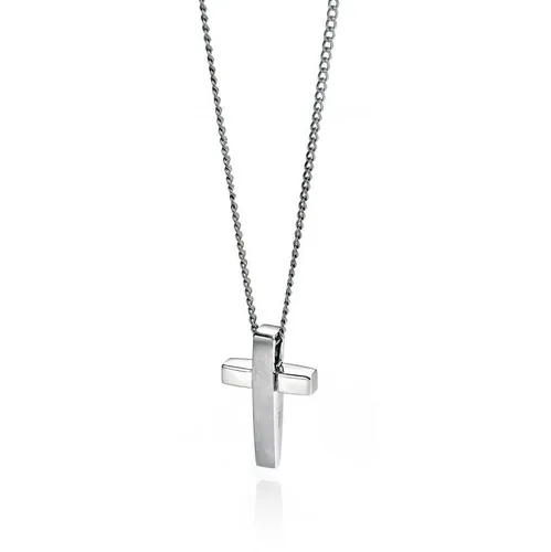 Fred Bennett Stainless Steel Brushed & Polished Cross Pendant Necklace
