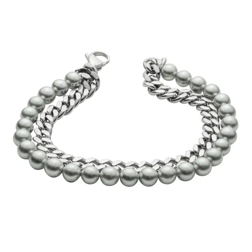 Fred Bennett Stainless Steel Curb Chain & Shell Pearl Double Bracelet