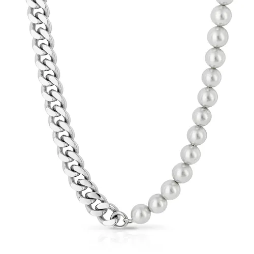 Fred Bennett Stainless Steel Curb Chain & Shell Pearl Necklace