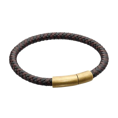 Fred Bennett Two Tone Brown Recycled Leather Woven Bracelet