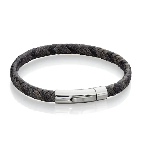 Fred Bennett Woven Grey Mix Leather Bracelet