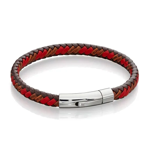 Fred Bennett Woven Tan & Red Leather Bracelet