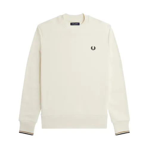 Fred Perry , Beige Cotton Blend Crewneck Sweater ,Beige male, Sizes:
