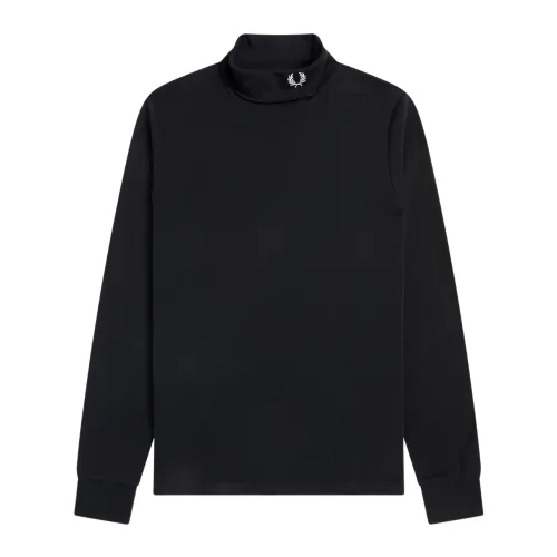 Fred Perry , Black Cotton Turtleneck with Refined Details ,Black male, Sizes: