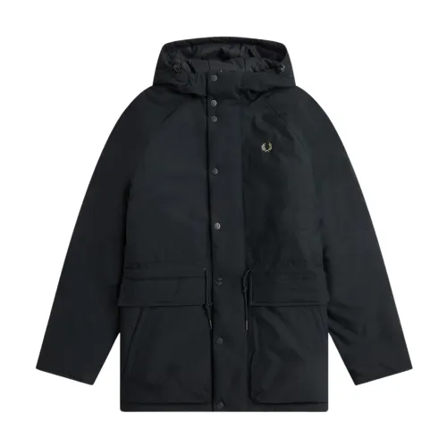 Fred Perry , Black Hooded Jacket ,Black male, Sizes: