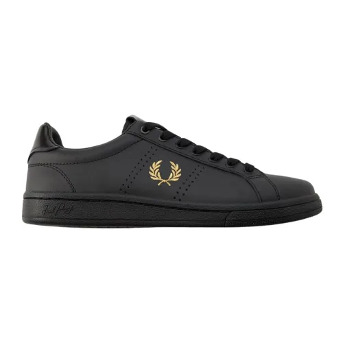 Fred Perry , Black Leather B721 Tennis Shoes ,Black male, Sizes: