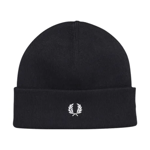 Fred Perry , Black Man Beanie with Frontal Embroidered Logo ,Black male, Sizes: ONE