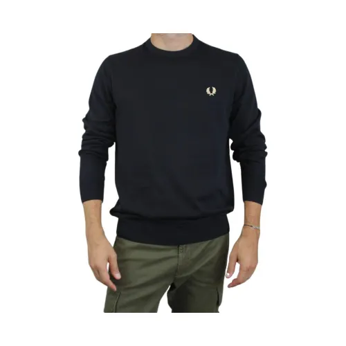Fred Perry , Black Round Neck Knit Jersey ,Black male, Sizes: