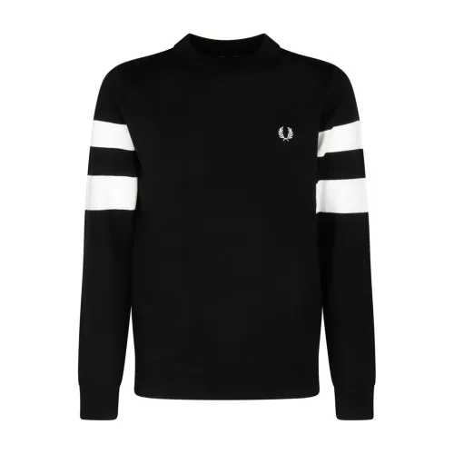 Fred Perry , Black Wool Ringer Embroidered Sweatshirt ,Black male, Sizes: