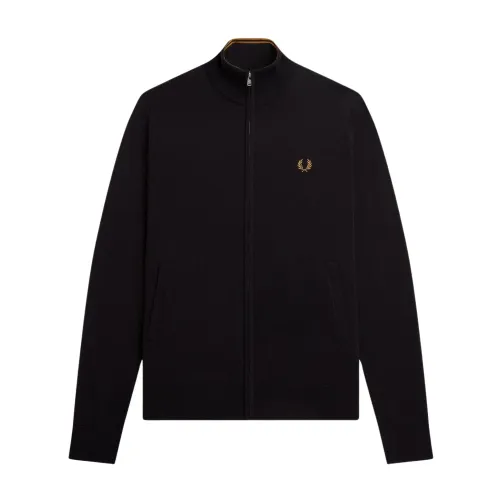 Fred Perry , Black Zip Cardigan ,Black male, Sizes: