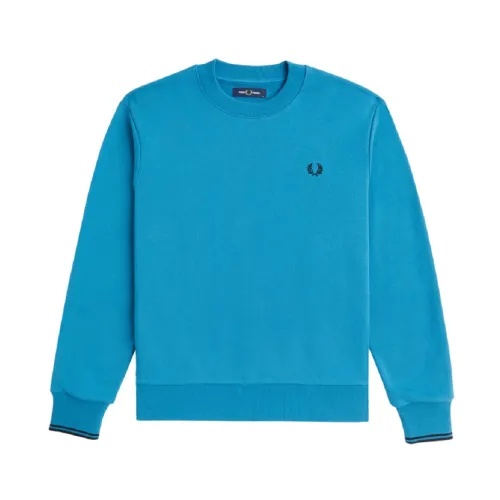 Fred Perry , Blue Crew-neck Sweatshirt Cotton Blend ,Blue male, Sizes: