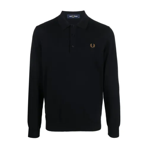Fred Perry , Blue Logo-Embroidered Polo Shirt ,Blue male, Sizes: