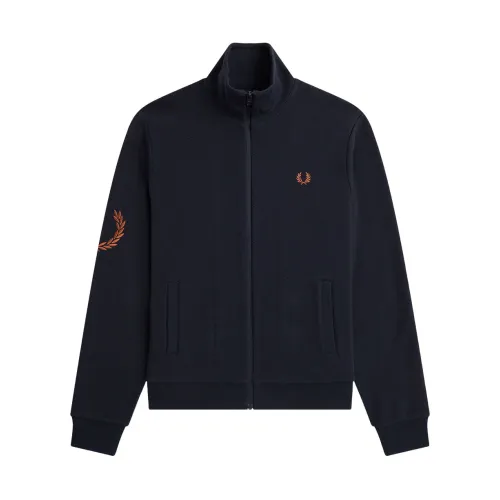 Fred Perry , Blue Zip Sweatshirt for Men ,Blue male, Sizes: