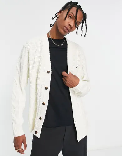 Fred Perry cable knit cardigan in white