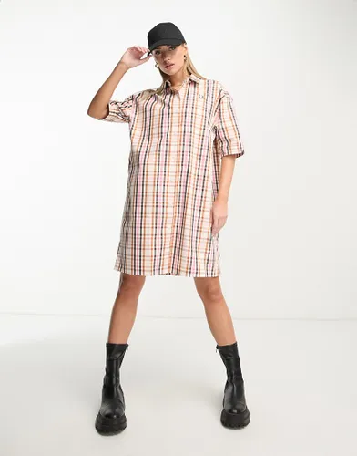 Fred Perry check shirt dress in cream-White