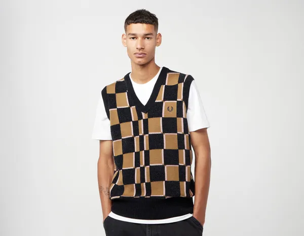 Fred Perry Checkerboard Knit Vest, Brown