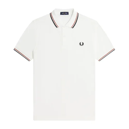 Fred Perry , Classic Cotton Piqué Polo with Double Stripe ,White male, Sizes: