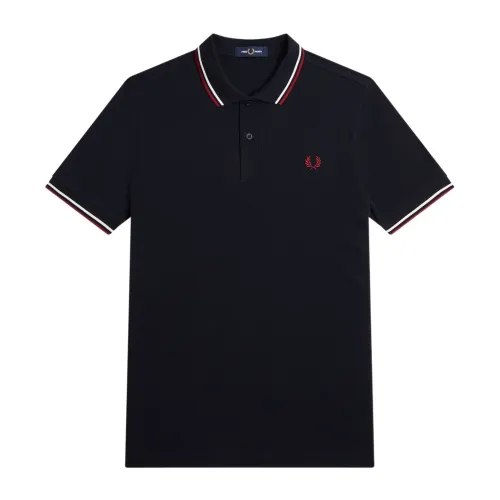 Fred Perry , Classic Cotton Polo with Double Stripe ,Blue male, Sizes: