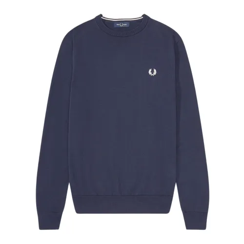 Fred Perry , Classic Crew Neck Jumper in Navy ,Blue male, Sizes:
