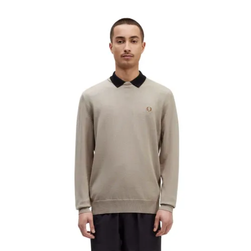 Fred Perry , Classic Crewneck Sweater ,Beige male, Sizes:
