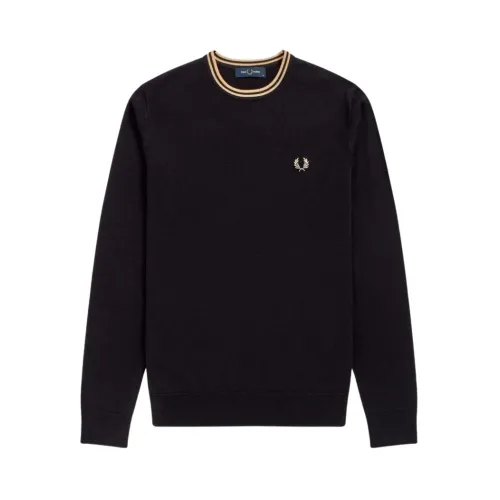 Fred Perry , Classic Merino Wool and Cotton Sweater ,Black male, Sizes: