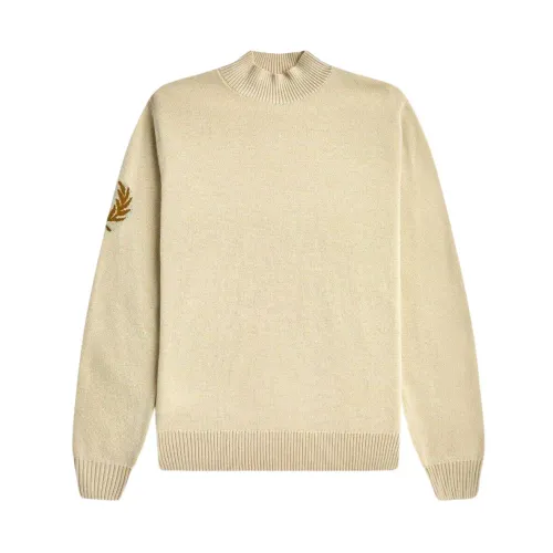 Fred Perry , Classic Merino Wool Turtleneck with Laurel Crown Detail ,Beige male, Sizes: