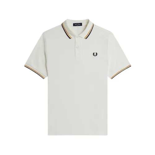 Fred Perry , Contrast Striped Cotton Polo Shirt ,White male, Sizes: