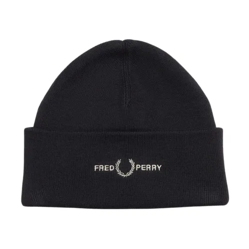 Fred Perry , Graphic Beanie with Laurel Crown Logo ,Black male, Sizes: ONE