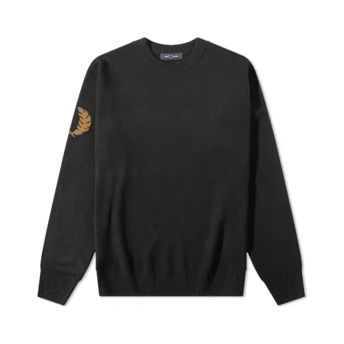 Fred Perry , Graphic Print Round Crew Knit Black