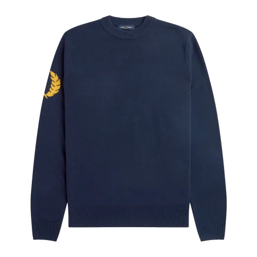 Fred Perry , Graphic Print Round Crew Knit ,Blue male, Sizes: