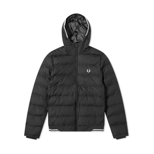 Fred Perry , Insulated Hooded Jacket with Zipper ,Black male, Sizes: