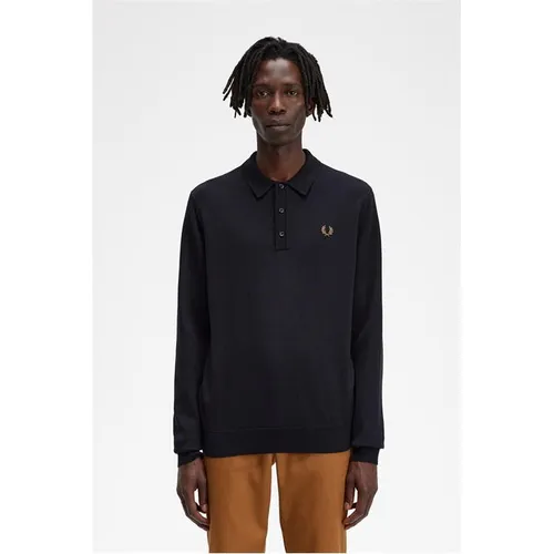 Fred Perry Knitted Long Sleeve Polo Shirt - Black
