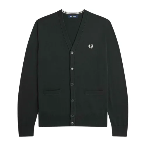 Fred Perry , Knitted V-Neck Cardigan ,Green male, Sizes: