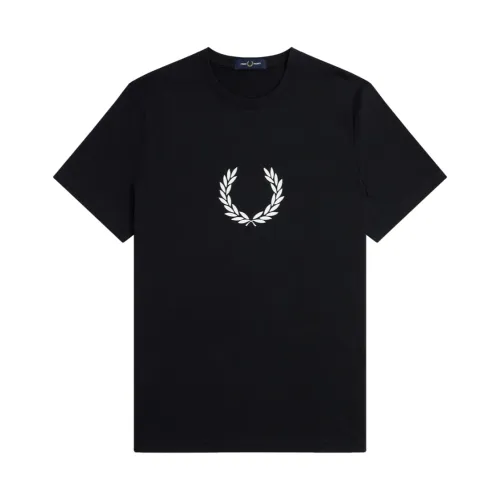 Fred Perry , Laurel Wreath Graphic T-Shirt ,Black male, Sizes: