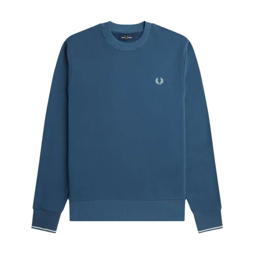 Fred Perry , Light Blue Logo Crewneck Sweatshirt ,Blue male, Sizes: