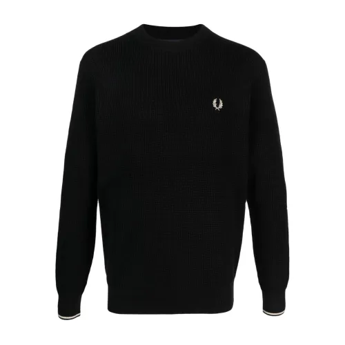 Fred Perry , Logo Cotton Crewneck Jumper ,Black male, Sizes: