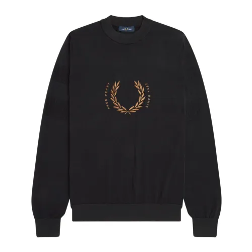 Fred Perry , Logo Cotton Sweatshirt with Laurel Wreath ,Black male, Sizes:
