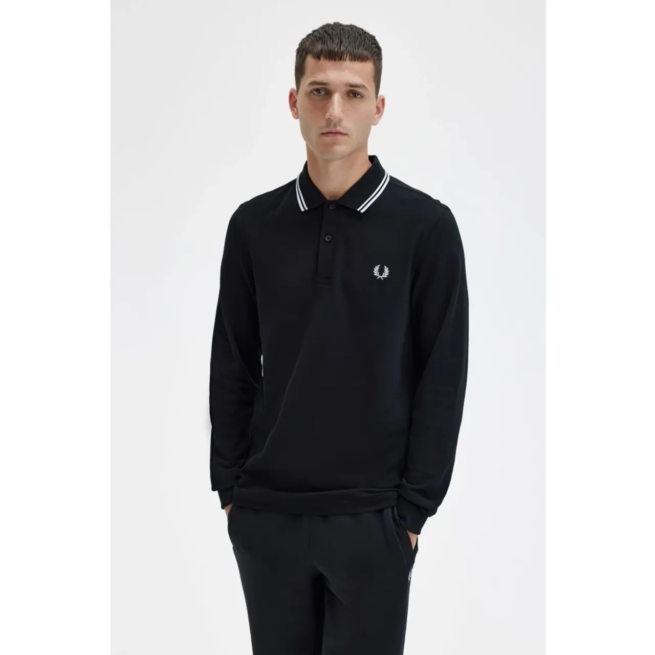 Fred Perry , Long Sleeve Black Polo Shirt ,Black male, Sizes: